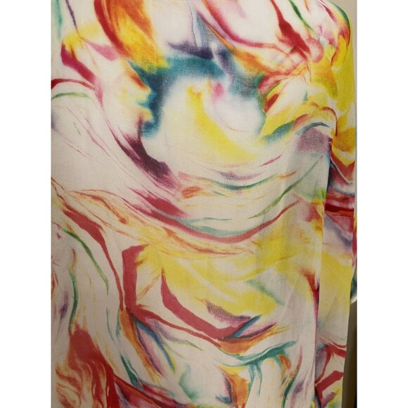 Alice + Olivia Dune Colorful Printed Silk-Cady Beach Swim Coverup Sheer One Size - Picture 10 of 11